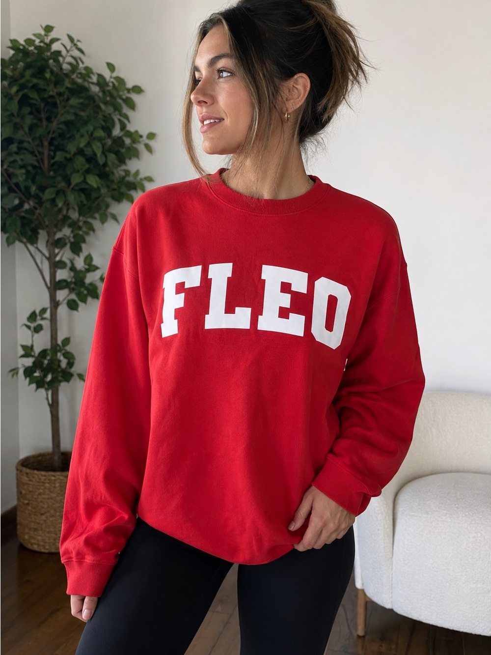FLEO Easy Oversized Crewneck Sweatshirt Red Logo NWT